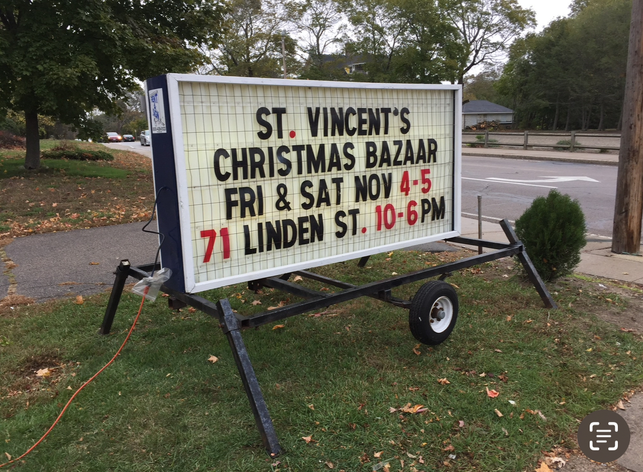 St. Vincent's Christmas Bazaar sign